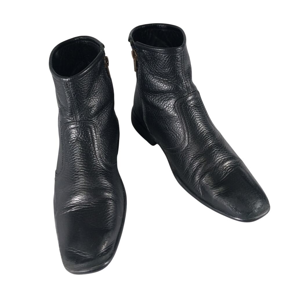 ALFARO! COLOMBIAN MADE BLACK GENUINE LEATHER NIPPED TOE ZIPPER BOOTS! SZ 7.5M